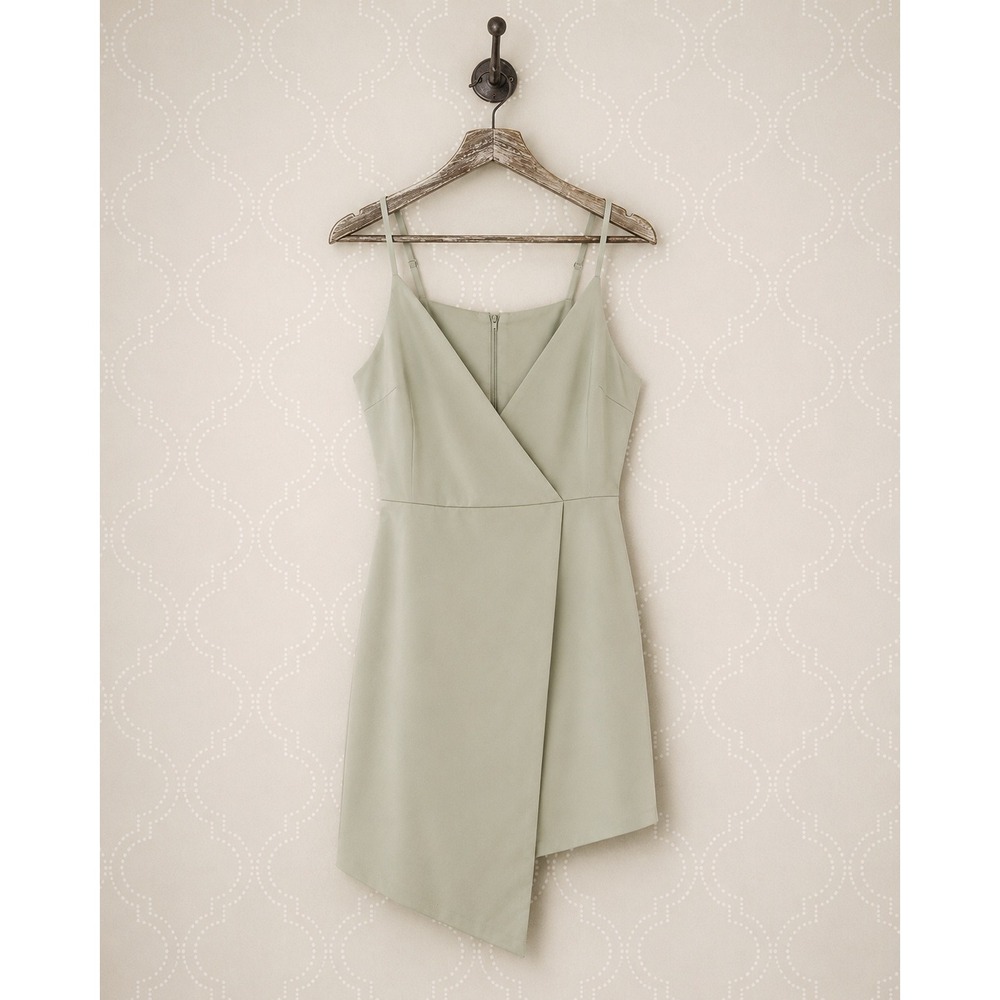 Lulus "What A Stunner" Satin Mini Dress Asymmetrical Hem Sage Green Size S‎
